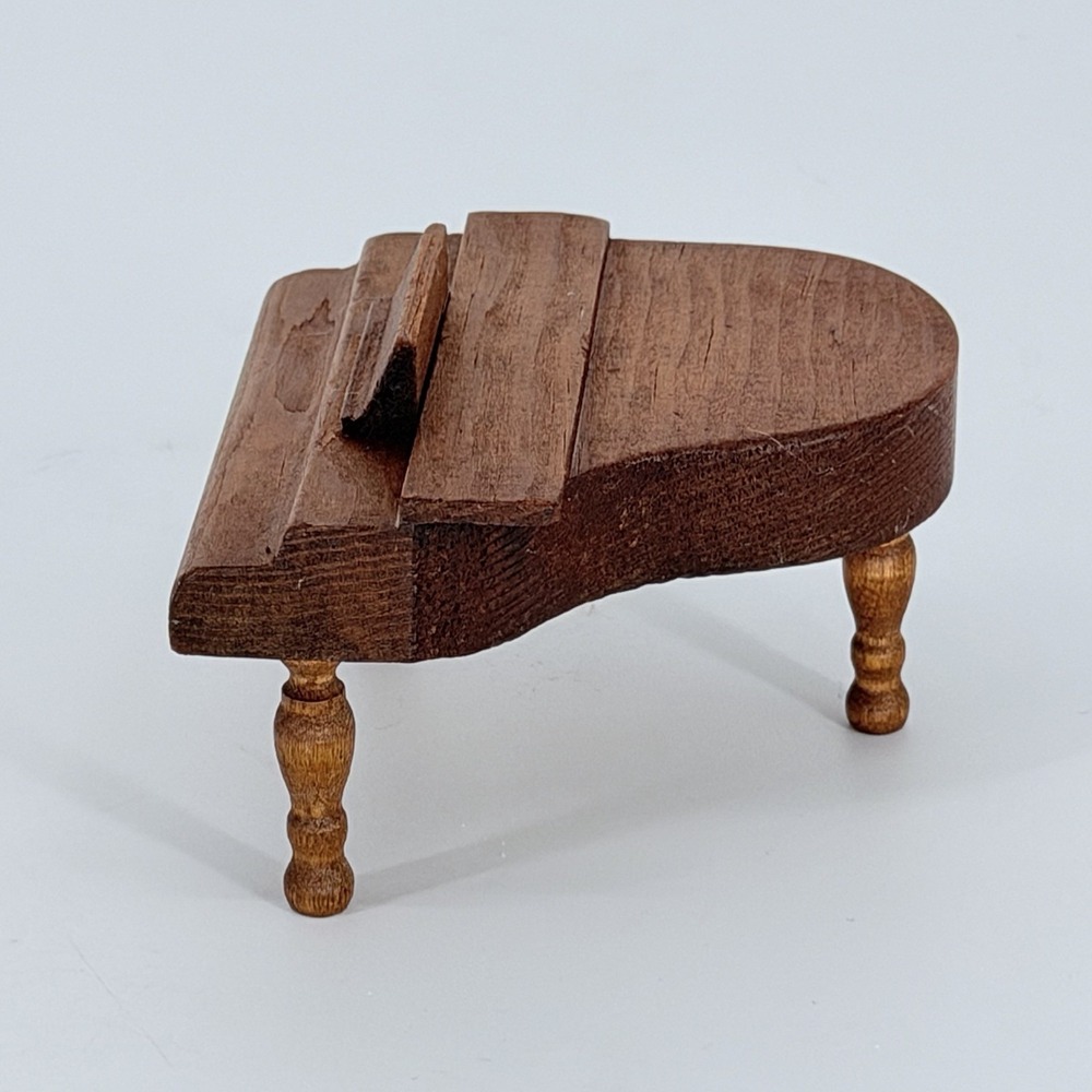 Vintage Wooden Dollhouse Baby Grand Piano & Bench Miniature Furniture Set - Picture 4 of 16